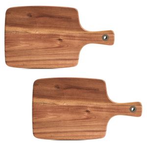 2x Rechthoekige acacia houten snijplanken met handvat 32 cm