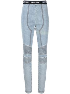 Philipp Plein legging à taille à logo - Bleu