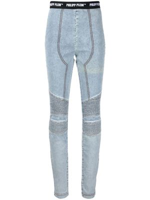 Philipp Plein legging à taille logo - Bleu