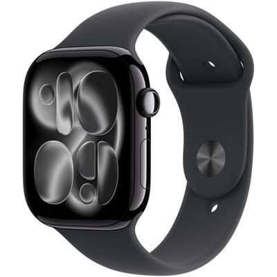Apple Watch Series 11 GPS + Cellular 46mm Jet Black Aluminium Case met Black Sport Band - S/M Smartwatch Zwart