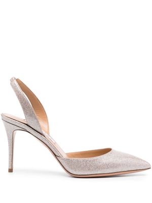 Aquazzura escarpins en cuir pailleté à bride arrière 90 mm - Tons neutres