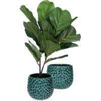 Plantenpot/bloempot Pebblo - 2x - keramiek/geglazuurd?- blauw - druppels - D15 x H13 cm