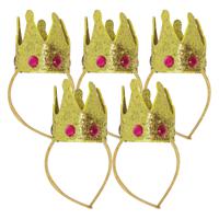 Carnaval verkleed mini hoedje/kroontje - 5x - goud - diadeem - dames/grote meiden - thumbnail