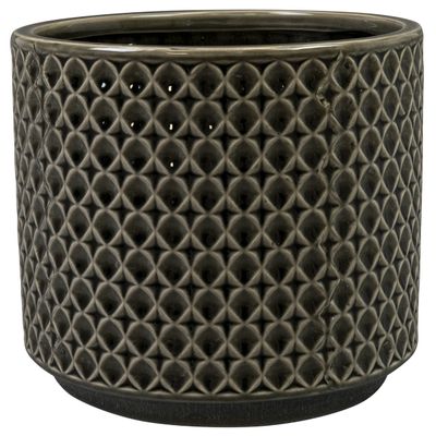 Plantenpot/bloempot Cairo - keramiek - antraciet - Oosters motief - D17 x H15 cm