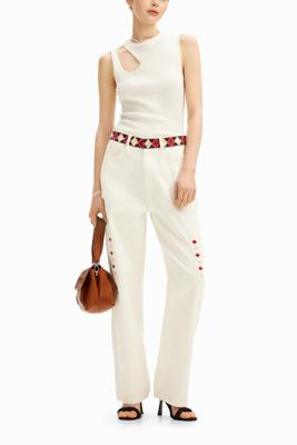 Geknipte denim broek met ruitvormige randen. - WHITE - 40