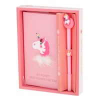 Dagboek unicorn notitieboek met pen roze - Notitieboek of dagboek eenhoorn - thumbnail