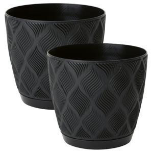 Form Plastic Plantenpot/bloempot New Age - 2x - kunststof - zwart - D19 x H17 cm