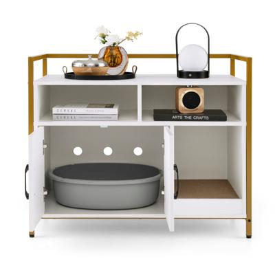 Kattenbak Verborgen Kattentoilet met Dubbele Deuren en Krabplank voor Ingang Slaapkamer Woonkamer Wit 90 x 45 x 74 cm