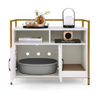 Kattenbak Verborgen Kattentoilet met Dubbele Deuren en Krabplank voor Ingang Slaapkamer Woonkamer Wit 90 x 45 x 74 cm