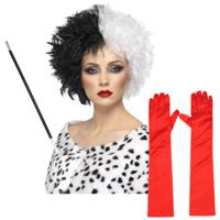 Cruel lady verkleed accessoire set - 3-delig - dalmatier schurk - Pruik en accessoires - thumbnail