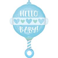 Folieballon Hello Baby Blauw Rammelaar - thumbnail