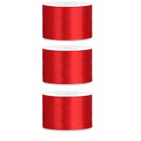 3x Hobby/decoratie rood satijnen sierlinten 5 cm/50 mm x 25 meter