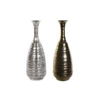 Vaas DKD Home Decor 24 x 24 x 67 cm Verouderde afwerking Zilverkleurig Gouden Aluminium Modern (2 Stuks)