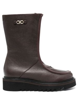 Ferragamo bottines à plaque Gancini - Marron