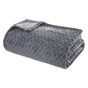 Atmosphera Plaid/bank deken Monnet - betongrijs - 180 x 230 cm - polyester fleece - ruitmotief