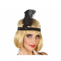 Charleston Flapper Hoofdband - met veer en glitters - zwart - Dames - jaren 20/Twenties thema