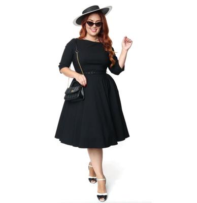 Unique Vintage Devon Swing Dress Black-XXL