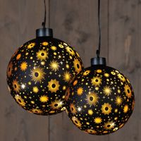 Verlichte kerstballen - set 2x st - zwart kosmos - D12 en D15 cm - warm wit - thumbnail