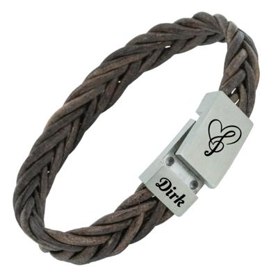 Kleine leren armband met gegraveerde naam - gevlochten leer