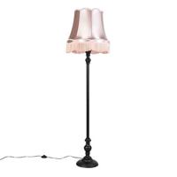 QAZQA Vloerlamp zwart met Granny kap roze - Classico