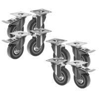 Malatec Zwenkwielen - 8x stuks - zilver/grijs - ijzer - PVC - zwenkwielen met rem