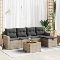 6-delige Loungeset met kussens poly rattan grijs