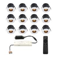 Set van 12 Olivia LED Mini Inbouwspots met Trafo - 12 Volt 3 Watt 150 lumen - Dimbaar - Verzonken - Plat 36mm - 2700K - IP44 waterdicht - Wit - Veranda Spotjes - Overkapping Spotjes