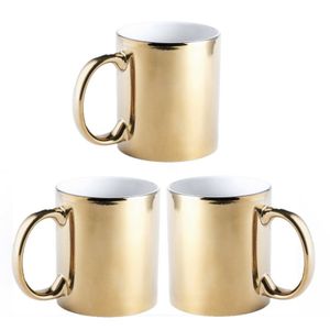 6x stuks koffiemok/drinkbeker goud metallic keramiek 350 ml