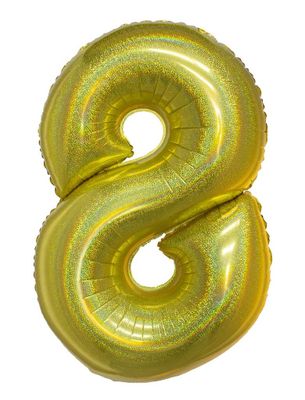 Folieballon Holografisch Goud Cijfer &apos;8&apos; - 102cm