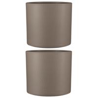 Mica Decorations Bloempot - 2x stuks - taupe - keramiek - 28 x 26 cm