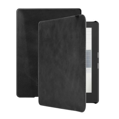 Lunso - Kobo Aura H2o edition 1 hoes (6.8 inch) - Lederen sleep cover - Zwart