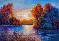 Karo-art Schilderij - Herfst op de rivier - Print op canvas , Multikleur , 3 maten , Premium print - thumbnail