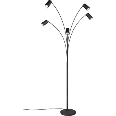 LED Vloerlamp - Trion Harley - GU10 Fitting - 5-lichts - IP20 - Schakelaar - Rond - Mat Zwart - Metaal