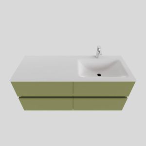 Badkamermeubel Solid Surface BWS Oslo 120x46 cm Rechts Mat Groen 4 Laden (met 1 kraangat)