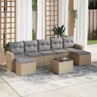 8-delige Loungeset met kussens poly rattan beige