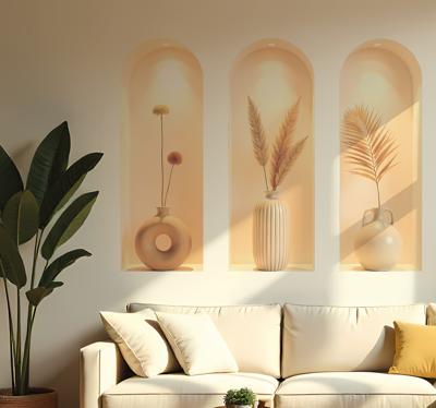 Beige planten triptiek sticker met visuele effecten