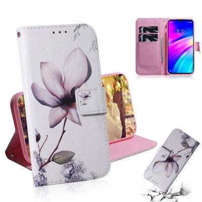 Magnolia bloem patroon gekleurde tekening horizontale Flip lederen case voor Xiaomi Redmi 7 met houder & card slots & portemonnee