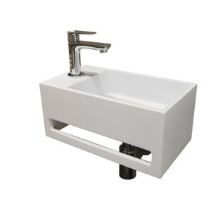 Fontein BWS Solid Surface met Handdoekrek Mat Wit (kraangat links)