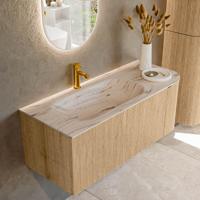 Badmeubel Mondiaz Kurve-Dlux | 115 cm | Meubelkleur Oak | Wastafelkleur Nata | Solid surface | Wasbak linker zijde spoelbak | 1 kraangat