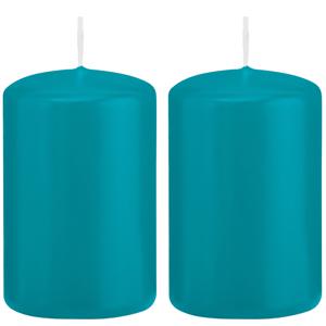 Cilinderkaars/stompkaars - 2x - turquoise - 5 x 8 cm - 18 branduren