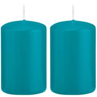 Cilinderkaars/stompkaars - 2x - turquoise - 5 x 8 cm - 18 branduren