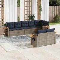 8-delige Loungeset met kussens poly rattan grijs