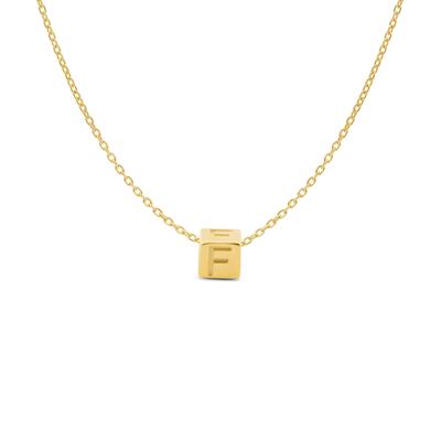 Minimalistische letter ketting cube - 14K GOUD - Goud - F