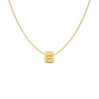 Minimalistische letter ketting cube - 14K GOUD - Goud - F
