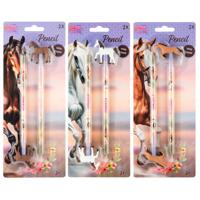 Horse potloden 2 stuks met topper 3 ass