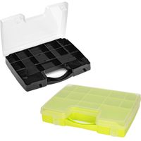 Forte Plastics - Opberg vakjes doos/Sorteerbox - 13-vaks kunststof - 27 x 20 x 3 cm - zwart/groen