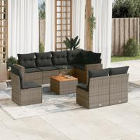 9-delige Loungeset met kussens poly rattan grijs