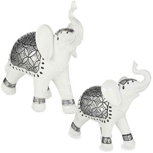 Olifanten dierenbeeldjes/woondecoratie set 2x stuks wit 21 en 27 cm