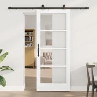 Schuifdeur met Hardware Set 'ORKDAL'Witte Massief Hout & Glas