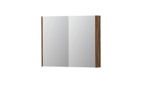 INK SPK2 spiegelkast met 2 dubbelzijdige spiegeldeuren, 2 verstelbare glazen planchetten, stopcontact en schakelaar 90 x 14 x 73 cm, noten